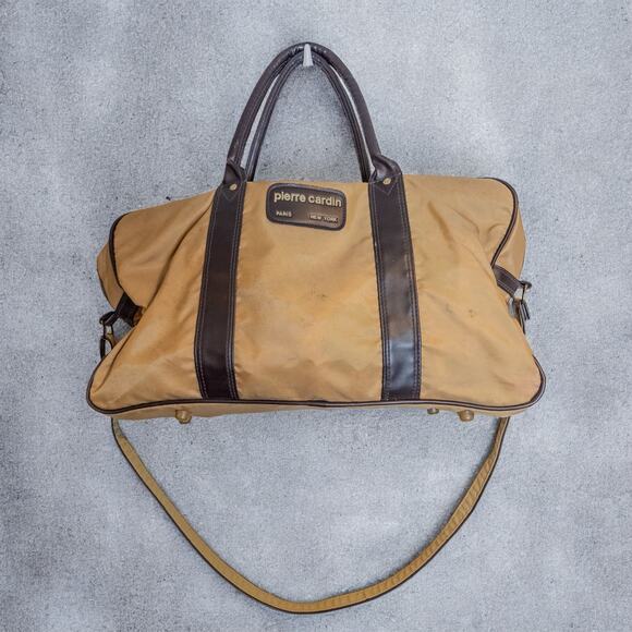 Vintage Y2K Pierre Cardin Nylon Travel Weekender Bag Brown Tan